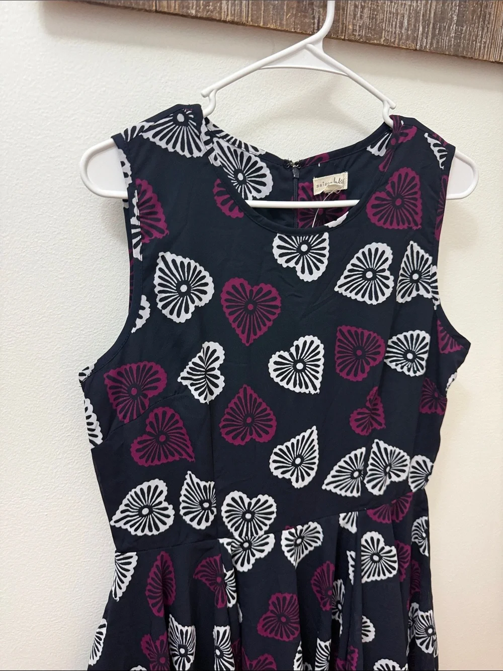 Maison Jules Navy Sleeveless Dress with Purple & White Heart Motifs